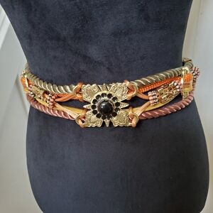 Ornate Gold, Neutral Rope, Black Medalian Statement Belt